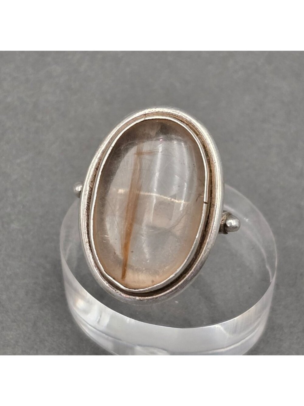 Vintage Sterling Silver Rutilated Quartz Ring Size 7.5 Modernist Statement - Picture 14 of 14